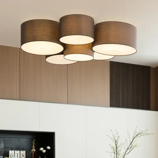 Lindby Maureka plafoniera, 94 cm, 6 luci, tessuto Must-Have