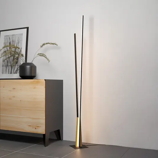 Spedizione Espresso Panagria LED, lampada da terra nera con dettagli in legno