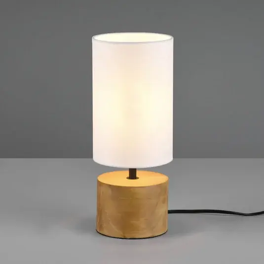Lampada tavolo Woody legno/stoffa cilindro, bianco Ultima Occasione
