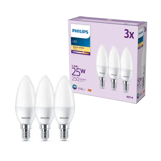 Philips LED candela E14 2,8W 250lm 2.700K satin 3x Offerta Del Giorno