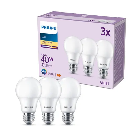 Philips LED E27 4,9W 470lm 2.700K satinato 3x Offerta