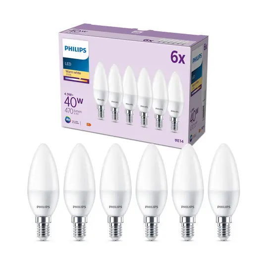 Occasione Philips LED candela E14 4,9W 470m 2.700K satin 6x
