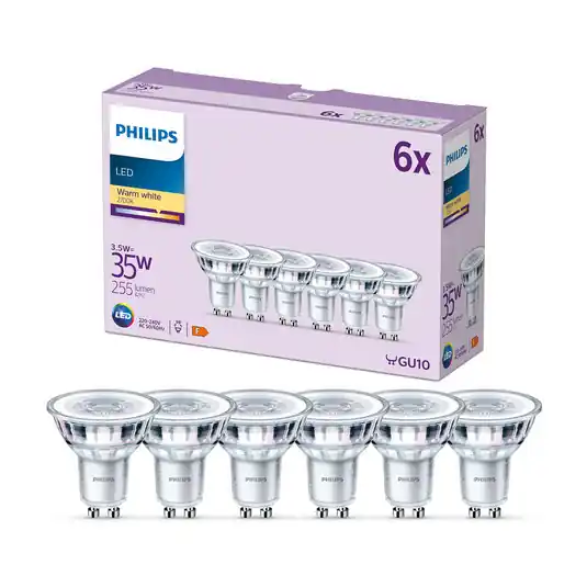 Philips Lampadina LED GU10 3,5W 255lm 827 chiaro 36° 6pcs Ordina Subito