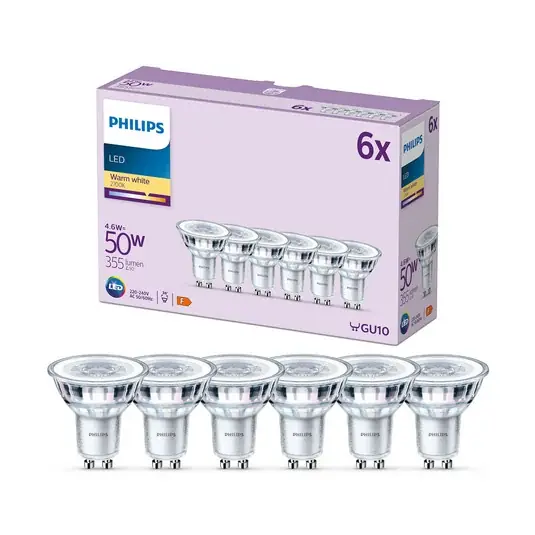 Philips Lampadina LED GU10 4,6W 355lm 827 chiaro 36° 6pcs Offerta Lampo