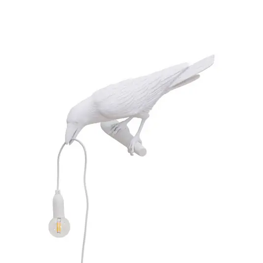 Novità SELETTI Bird Lamp Lampada Applique a LED, vista a sinistra, bianco