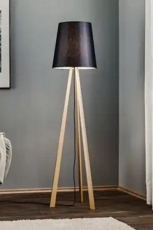 Quitani lampada da terra a treppiede Jata, legno chintz, nero Subito Disponibile