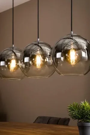 Lampada a sospensione Allessandra, a 3 luci, Ø 29 cm, grigio fumo, vetro Offerta