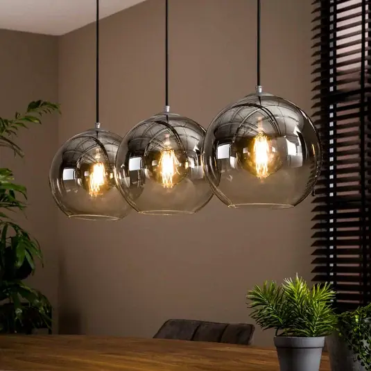 Lampada a sospensione Allessandra, a 3 luci, Ø 29 cm, grigio fumo, vetro Offerta