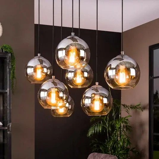 Prezzo Di Fabbrica Lampada a sospensione Allessandra, a 7 luci, Ø 18 cm, grigio fumo, vetro