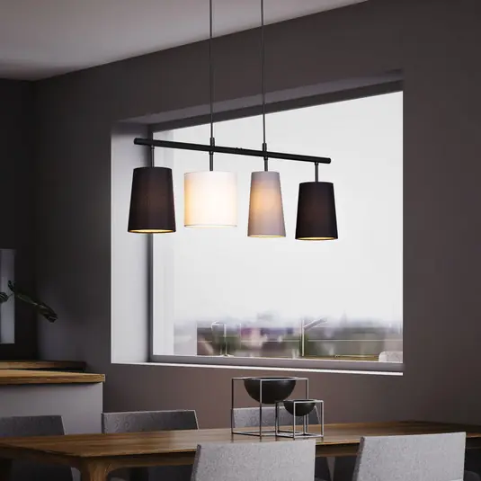 Lampada a sospensione Shades con quattro paralumi in tessuto Occasione