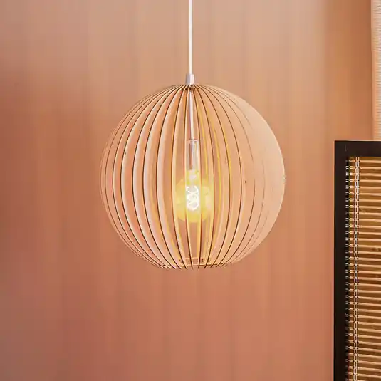 Occasione Lampada a sospensione Paz in lamelle di legno Ø 42 cm, cromata