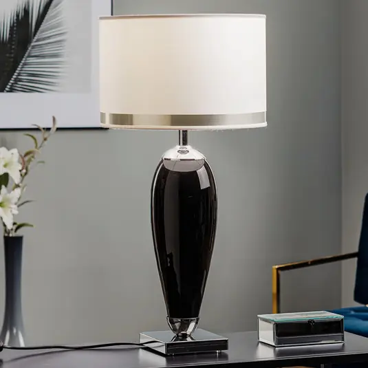 Lampada da tavolo Lund, nero/bianco, altezza 60 cm, tessuto Sconto