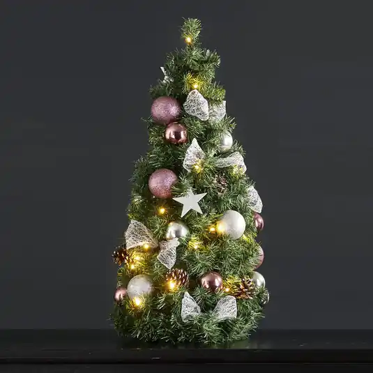 Prezzo Basso Cono LED abete Noel con decori argento/rosa