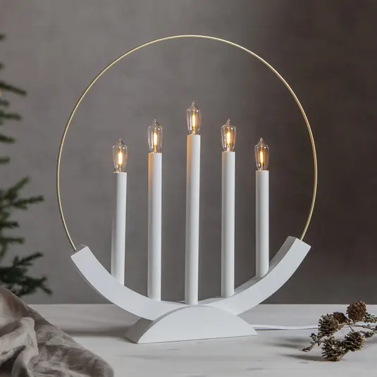 Candelabro LED Brace, 5 luci, bianco/oro Novità