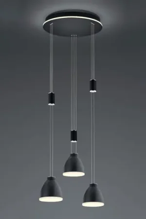 Lampada LED sospensione Leni, 3 luci, tonda, nero Esclusivo