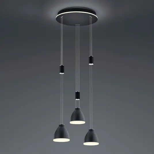Lampada LED sospensione Leni, 3 luci, tonda, nero Esclusivo