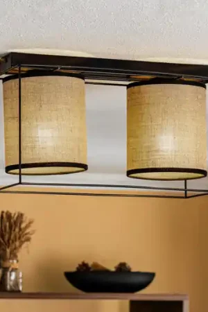 Saldi Plafoniera Tubo, paralume in tessuto, beige, a 2 luci