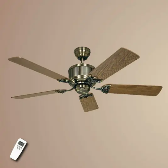 Ultimissimo Modello Ventilatore da soffitto ECO ELEMENTS, rovere/ottone, Ø 132 cm, silenzioso