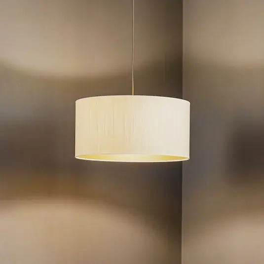 Lampada a sospensione Essex, tessuto strutturato, oro Scelto Dai Clienti