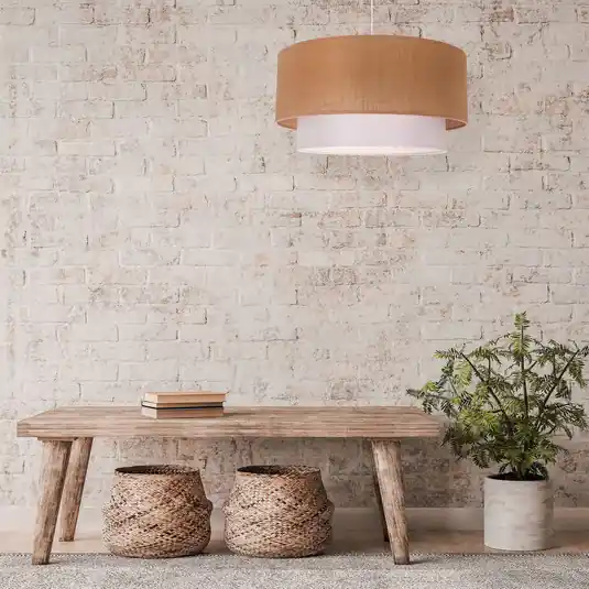 Prezzo Basso Lampada a sospensione Boho, marrone/bianco, Ø 45 cm, tessuto
