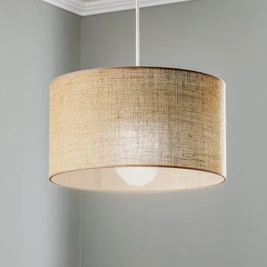 Lampada a sospensione in juta cilindrica marrone naturale Ø40cm 1-flg. Sconto