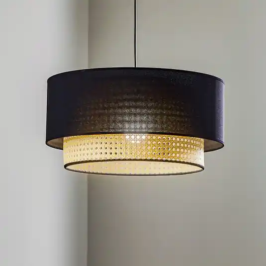 Offerta Speciale Lampada a sospensione Boho, nero/legno, Ø 45 cm, tessuto/rattan