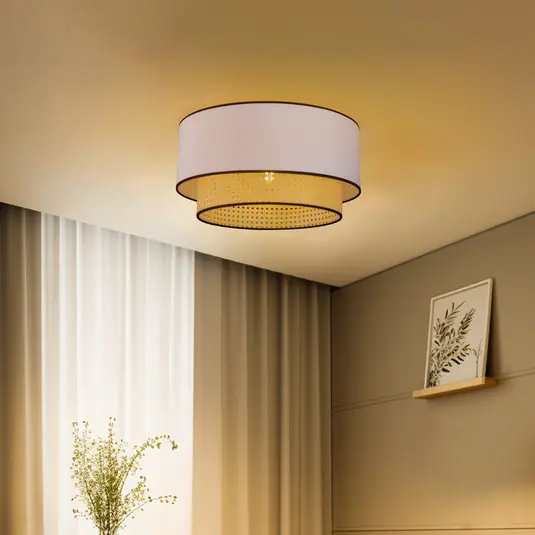 Prezzo Di Fabbrica Plafoniera Boho, bianco/legno/nero, Ø 45 cm, tessuto/rattan